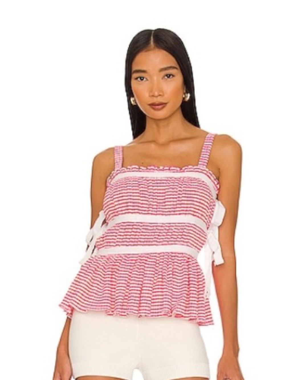 Revolve — LPA Pink Gingham Striped Sleeveless Peplum Top - Women's